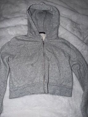 Brandy Melville Gray Cropped Zip Hoodie